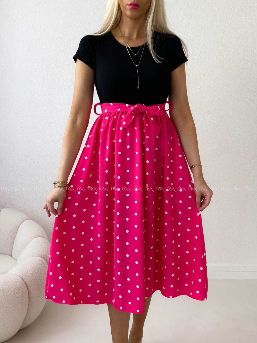 Midi šaty s bodkami čierna/ fuchsia AB 523 Midi šaty s bodkami čierna/ fuchsia AB 523