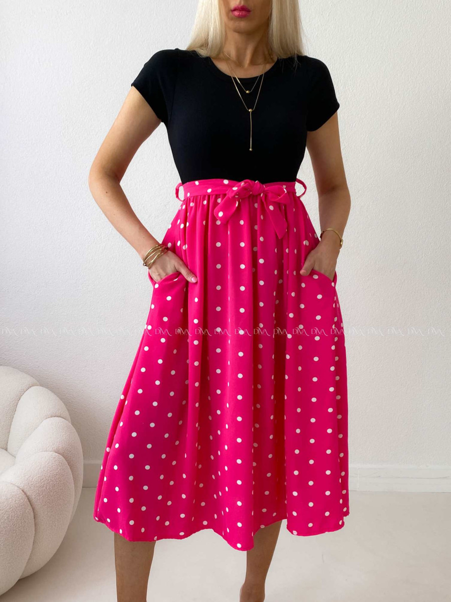 Midi šaty s bodkami čierna/ fuchsia AB 523 Midi šaty s bodkami čierna/ fuchsia AB 523