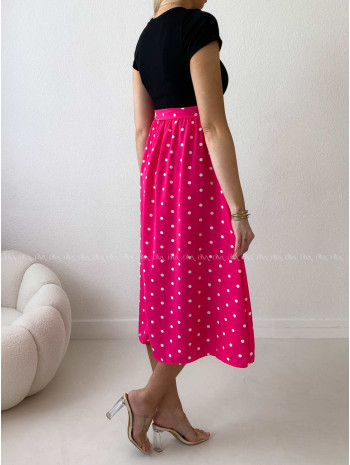 Midi šaty s bodkami čierna/ fuchsia AB 523 Midi šaty s bodkami čierna/ fuchsia AB 523