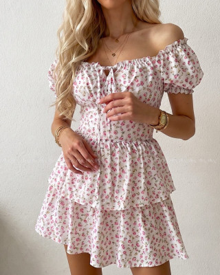 Kvetinkové mini šaty hispánky biele AB 409