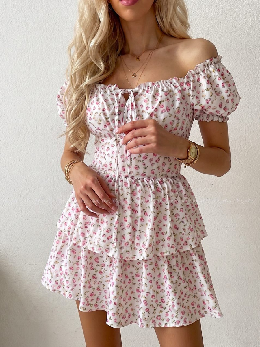 Kvetinkové mini šaty hispánky biele AB 409