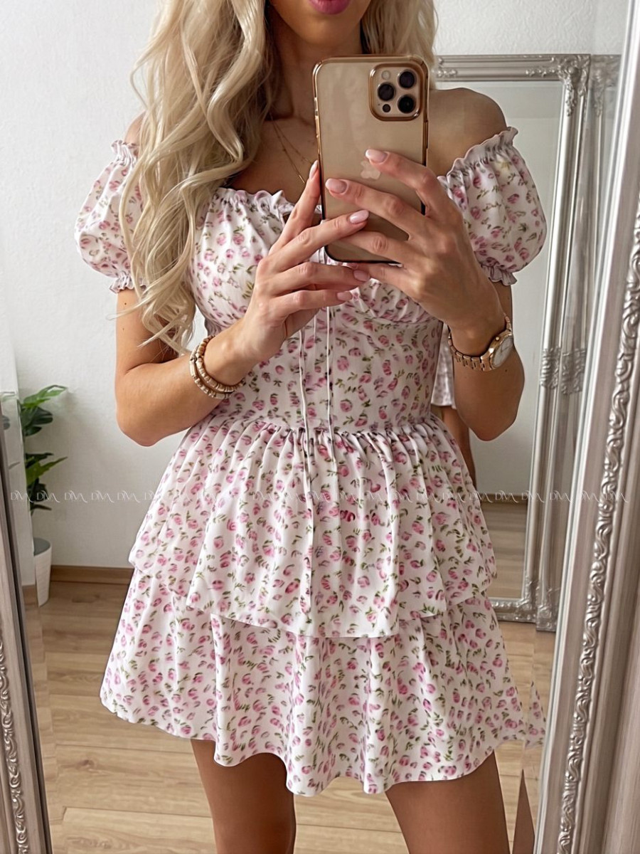 Kvetinkové mini šaty hispánky biele AB 409