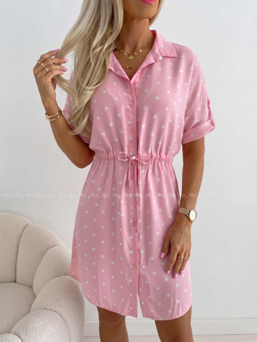 Košeľové šaty balerina s bodkami baby pink AB 124 Košeľové šaty balerina s bodkami baby pink AB 124