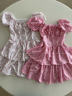 Kvetinkové mini šaty hispánky ružové AB 409