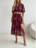 Vyšívané košeľové maxi šaty s kvetinkami burgundy AB 503 Vyšívané košeľové maxi šaty s kvetinkami burgundy AB 503