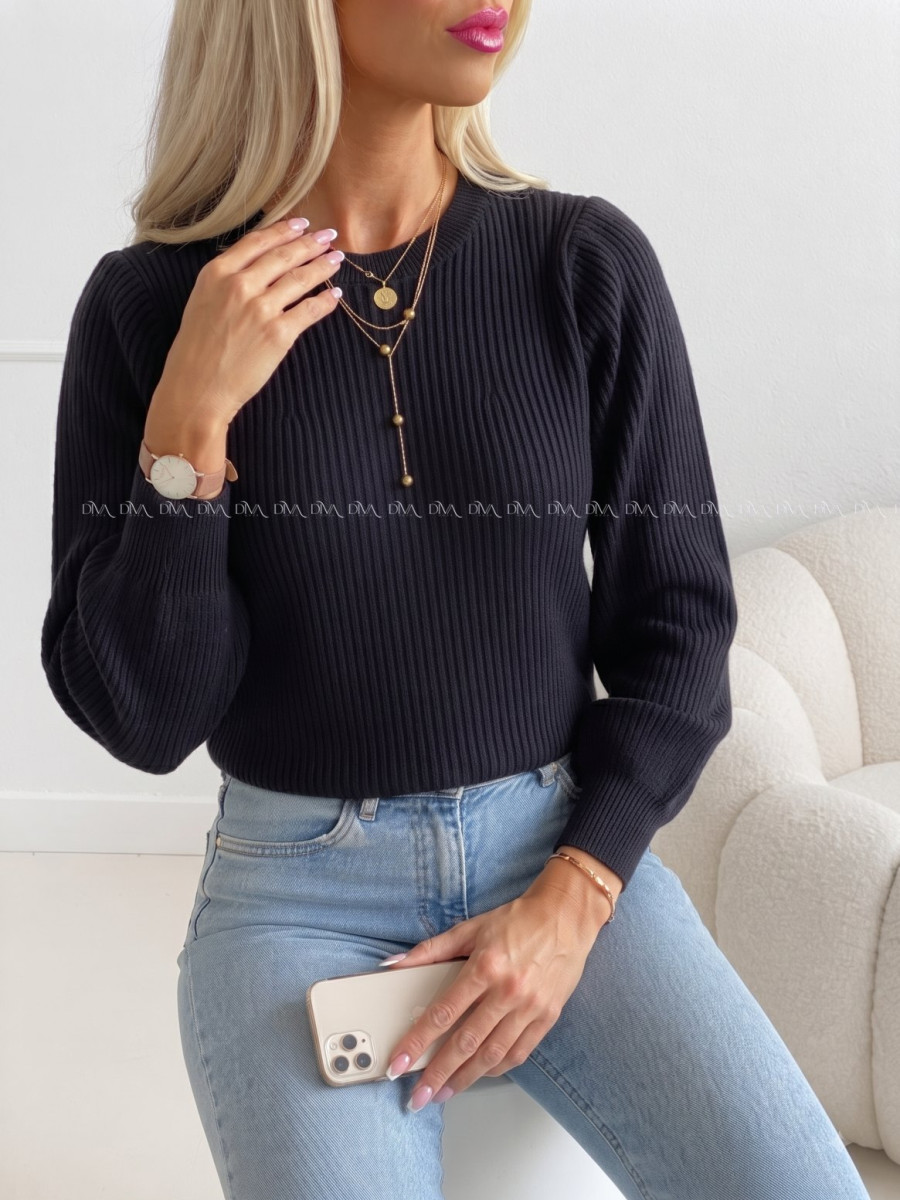 Basic sveter so štruktúrou čierny AB 538 Basic sveter so štruktúrou čierny AB 538