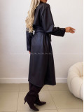 Eko koženkový trench coat čierny AB 543