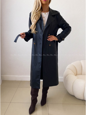 Eko koženkový trench coat čierny AB 543 Eko koženkový trench coat čierny AB 543