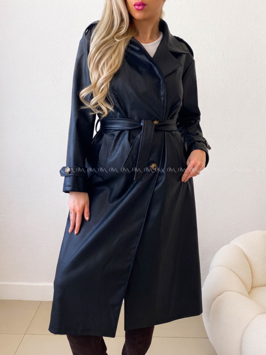 Eko koženkový trench coat čierny AB 543