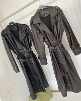 Eko koženkový trench coat čierny AB 543