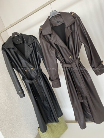 Eko koženkový trench coat čierny AB 543 Eko koženkový trench coat čierny AB 543