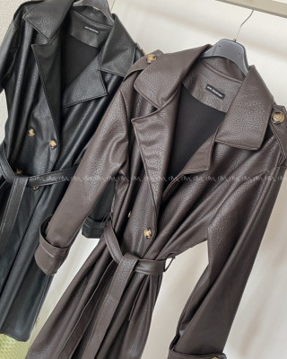Eko koženkový trench coat čokoládový AB 543