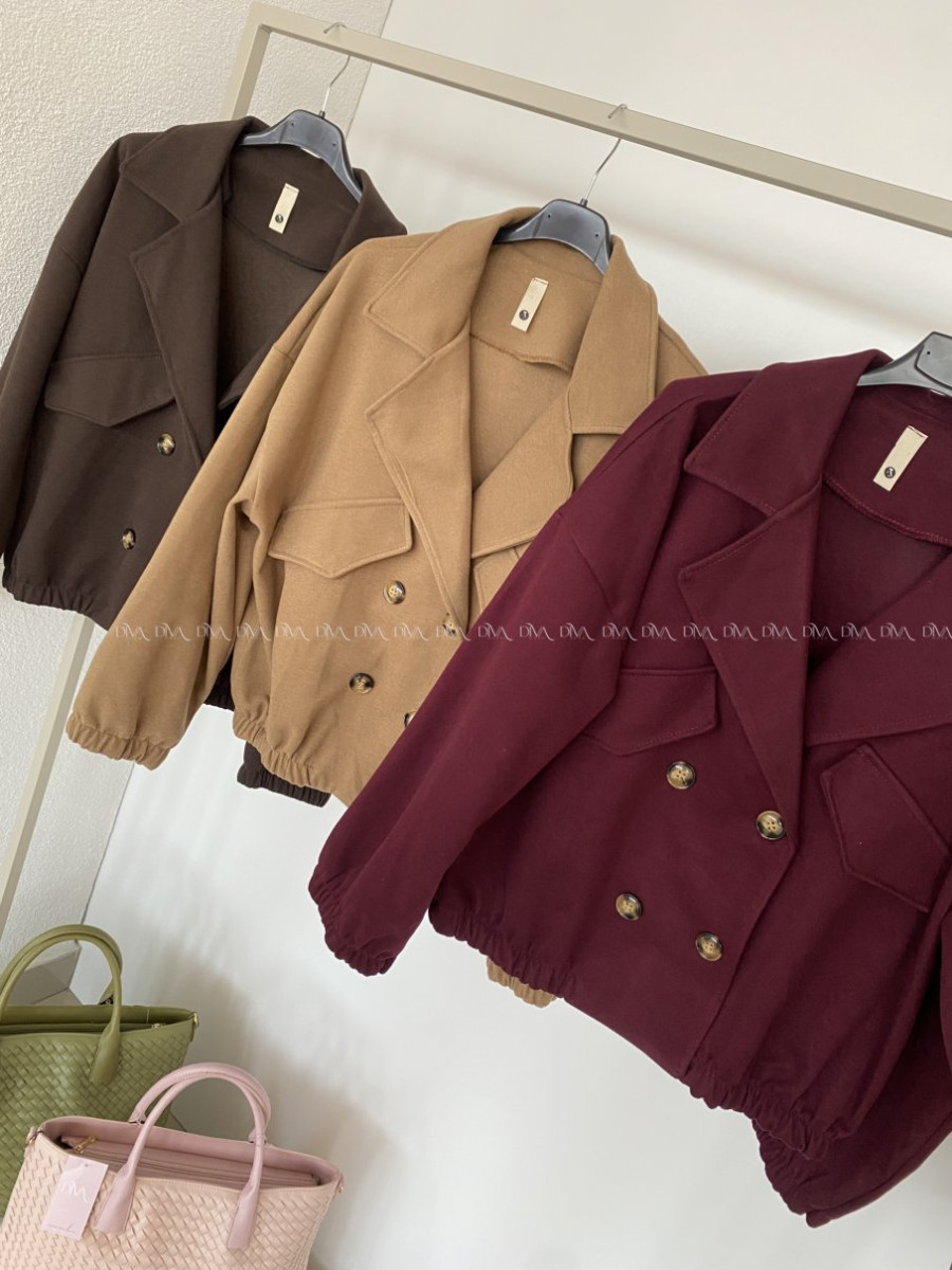 Flaušová bunda s dvojradovým zapínaním burgundy AB 556