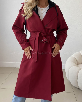 Burgundy prechodný trenchcoat AB 91