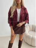 Jelenicová bunda so strapcami burgundy AB 708 Jelenicová bunda so strapcami burgundy AB 708