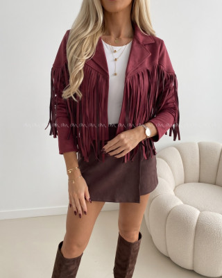 Jelenicová bunda so strapcami burgundy AB 708
