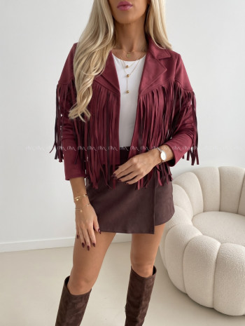 Jelenicová bunda so strapcami burgundy AB 708