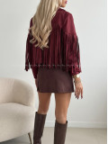 Jelenicová bunda so strapcami burgundy AB 708 Jelenicová bunda so strapcami burgundy AB 708
