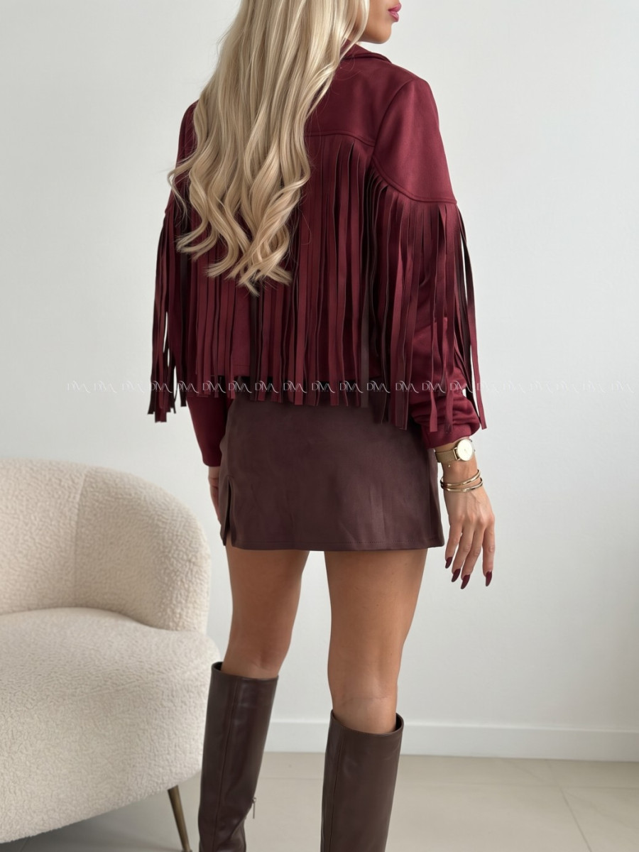Jelenicová bunda so strapcami burgundy AB 708 Jelenicová bunda so strapcami burgundy AB 708