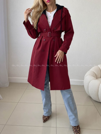 Burgundy prechodný trenchcoat AB 91 Burgundy prechodný trenchcoat AB 91