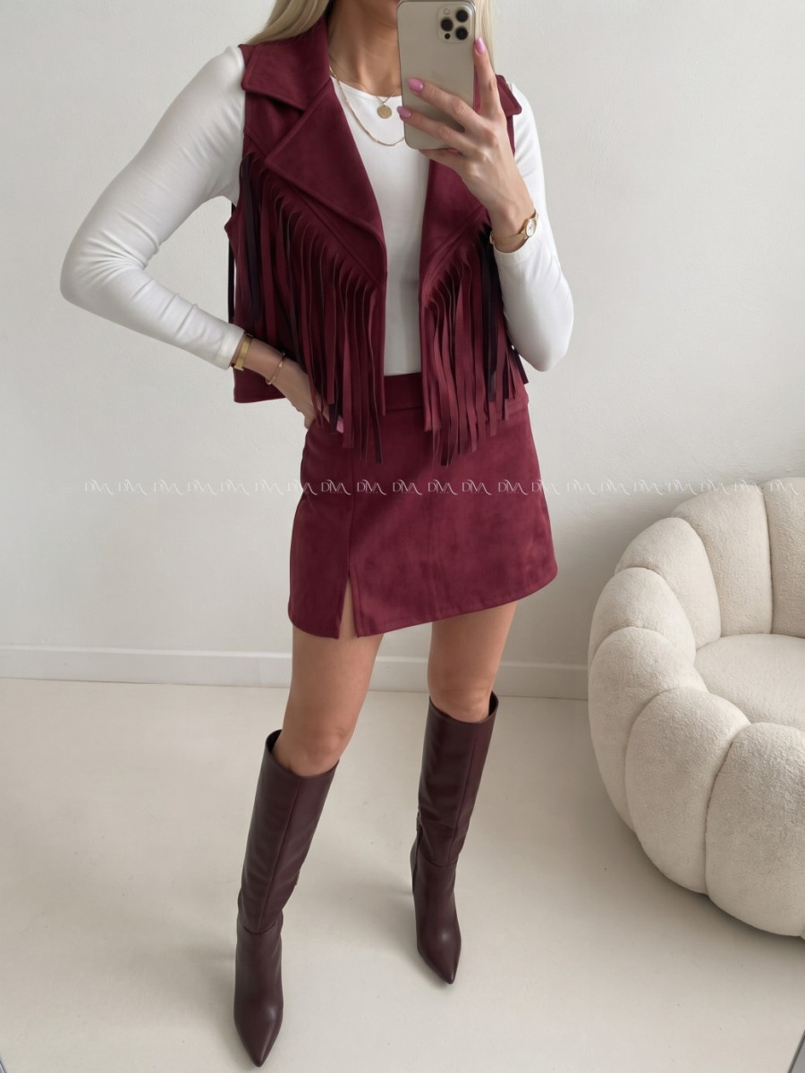 Jelenicová vesta so strapcami burgundy AB 708 Jelenicová vesta so strapcami burgundy AB 708