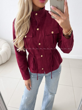 Semišová bunda so sťahovaním v páse burgundy AB 233