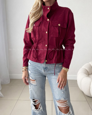 Semišová bunda so sťahovaním v páse burgundy AB 233