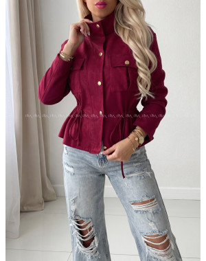 Semišová bunda so sťahovaním v páse burgundy AB 233