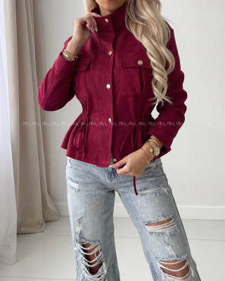 Semišová bunda so sťahovaním v páse burgundy AB 233