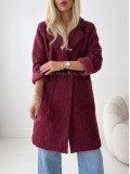 Boucle midi prechodný kabát burgundy AB 809