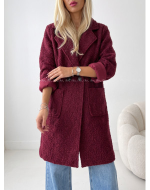 Boucle midi prechodný kabát burgundy AB 809
