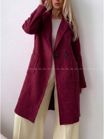 Boucle midi prechodný kabát burgundy AB 809