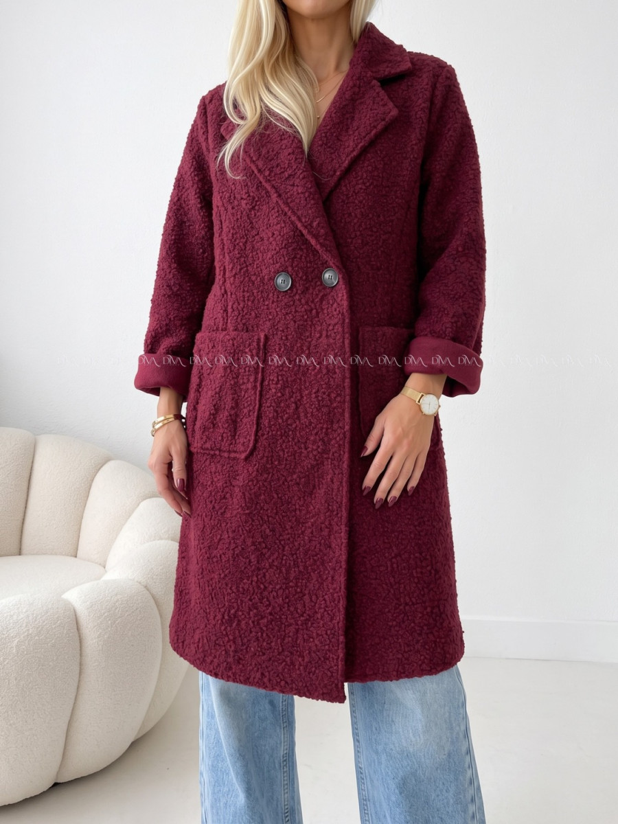 Boucle midi prechodný kabát burgundy AB 809