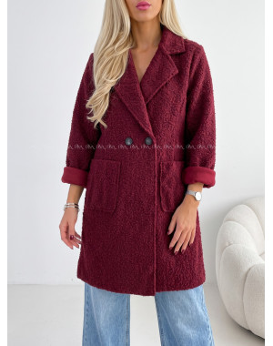 Boucle midi prechodný kabát burgundy AB 809