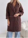 Boucle midi prechodný kabát čokoládový AB 809