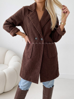 Boucle midi prechodný kabát čokoládový AB 809