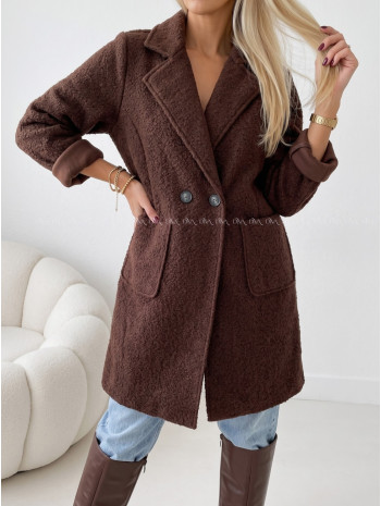 Boucle midi prechodný kabát čokoládový AB 809 Boucle midi prechodný kabát čokoládový AB 809