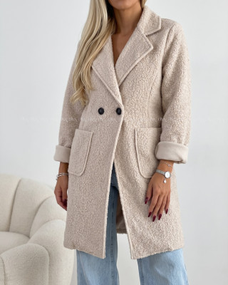 Boucle midi prechodný kabát béžový AB 809