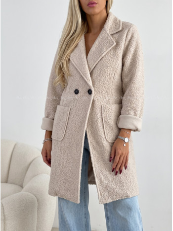 Boucle midi prechodný kabát béžový AB 809