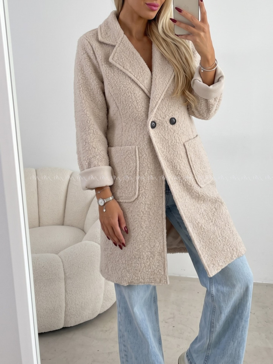 Boucle midi prechodný kabát béžový AB 809