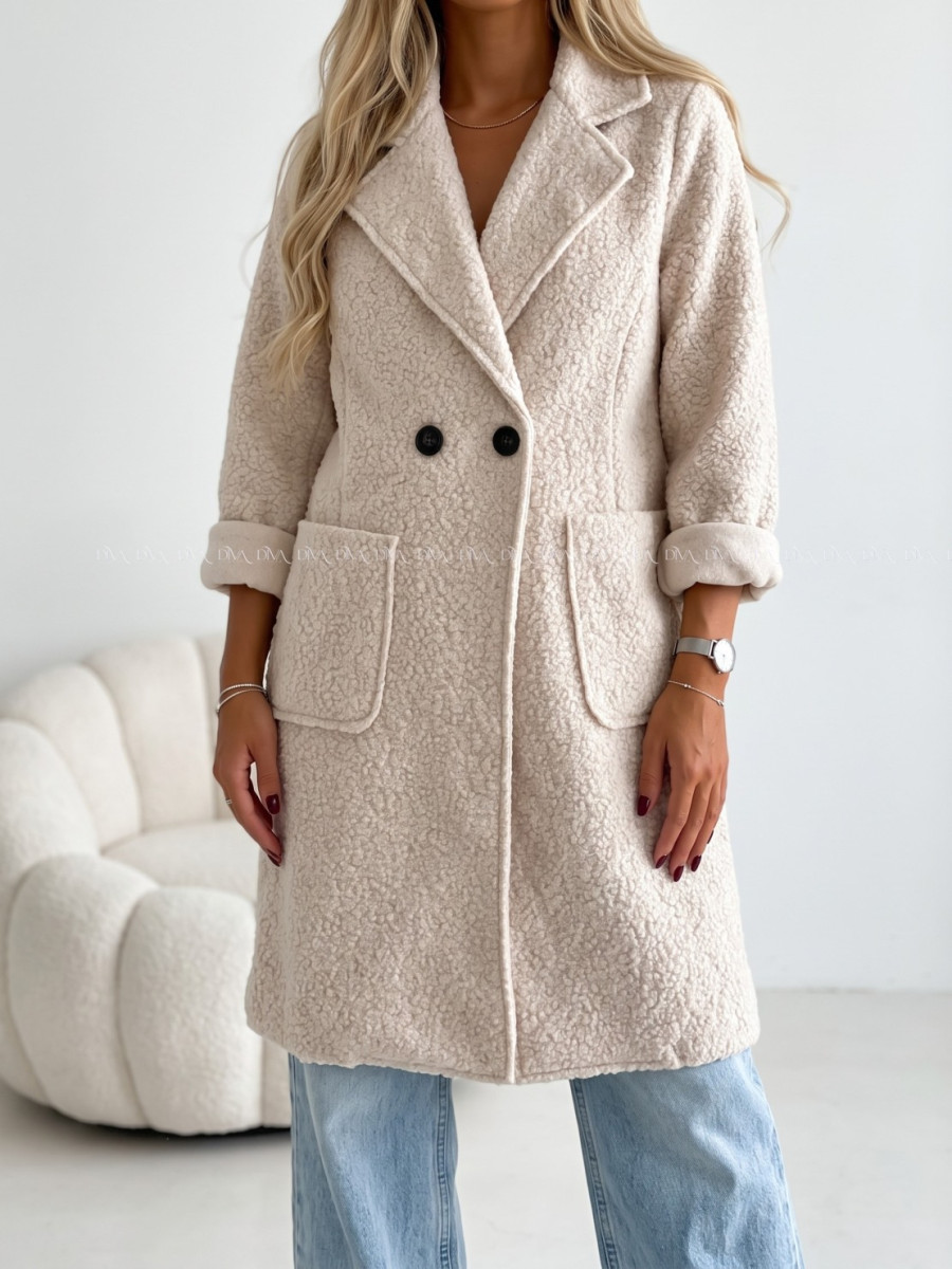 Boucle midi prechodný kabát béžový AB 809