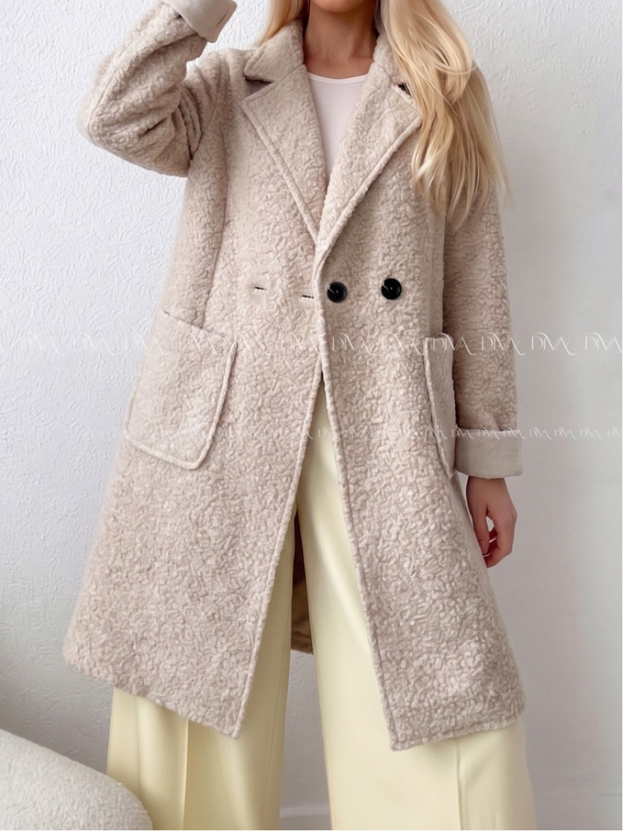 Boucle midi prechodný kabát béžový AB 809