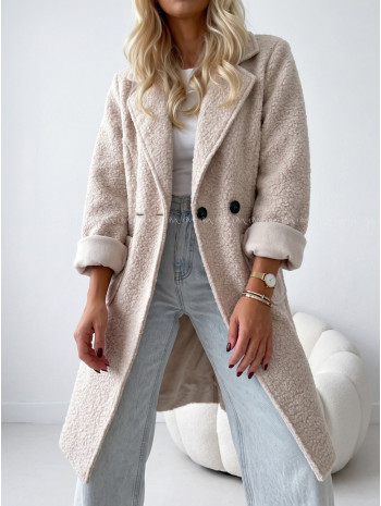 Boucle midi prechodný kabát béžový AB 809