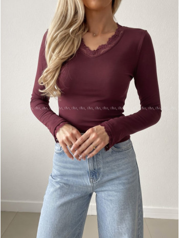 Basic zateplený top s krajkou burgundy AB 840 Basic zateplený top s krajkou burgundy AB 840