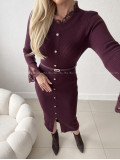 Úpletové midi šaty s krajkou Elly burgundy AB 859