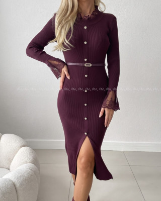 Úpletové midi šaty s krajkou Elly burgundy AB 859