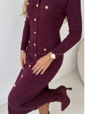 Úpletové midi šaty so zlatými gombíkmi Rouri burgundy AB 856