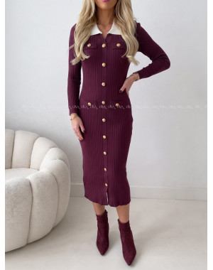 Úpletové midi šaty so zlatými gombíkmi Rouri burgundy AB 856