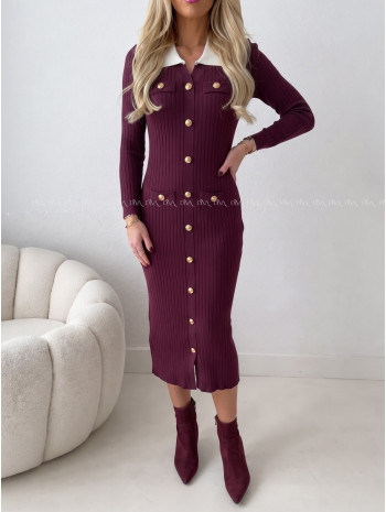 Úpletové midi šaty so zlatými gombíkmi Rouri burgundy AB 856