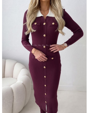 Úpletové midi šaty so zlatými gombíkmi Rouri burgundy AB 856